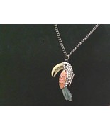 Blue Green Gold parrot tropical bird long bill toucan 30&quot; chain necklace... - $301.39 MXN