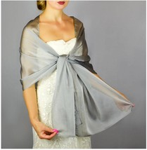 Luxury Chiffon wrap shawl bolero Winter wedding 200 cm Silver grey accessory bri - £16.93 GBP