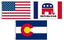 Lot of 3 Flags: USA, Colorado State and Republican 3&#39;x5&#39; Polyester Flag - £13.19 GBP