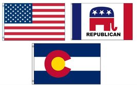 Lot of 3 Flags: USA, Colorado State and Republican 3&#39;x5&#39; Polyester Flag - £12.61 GBP