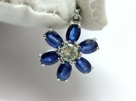 Natürlich Blauer Saphir Halskette Silber Moissanit Anhänger Halskette - $98.86+