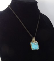 Square Turquoise Pendant Necklace, 930 Argentium Sterling Silver, Leathe... - £42.42 GBP
