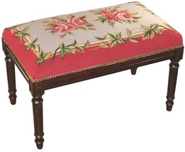 Bench Victoria Wood Stain Needlepoint Upholstery HAND-APPLIED Brass Na - £405.16 GBP
