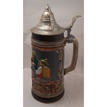 Large Gerzit Oktoberfest Beer Stein Tankard Hand Painted With Pewter Lid - £27.97 GBP