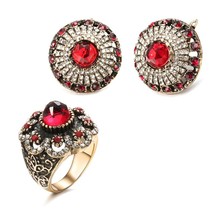 Hot Luxury Palace Vintage Crystal Jewelry Sets For Women Gold Color Ring... - £10.54 GBP