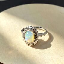 Opal Ring 925 Sterling Silver Adjustable Fire Opal Gemstone Gift for Her - $39.99