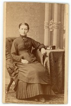 CIRCA 1880&#39;S CDV Woman Black Victorian Dress Sitting in Chair Pausch Newark OH - £8.12 GBP