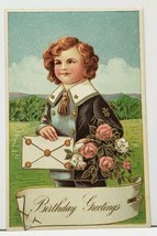 Birthday Lovely Boy Card Flowers Embossed c1912 Postcard I20 - £11.69 GBP