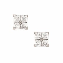 14K Solid White Gold 6MM Square Cut Prong Set Cubic Zircon Studs ER-PEW12 - £71.63 GBP