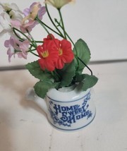 Vintage Home Sweet Home Teapot Figurine White Blue Ceramic Miniature Ket... - £11.12 GBP