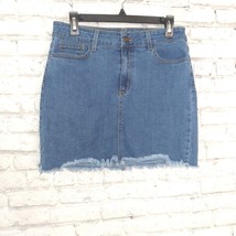 O2 Denim Skirt Womens XL Blue Denim Medium Wash Cut Off Mini Frayed Stretch - $13.99