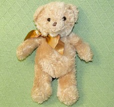 Bearington Collection Teddy Plush Bear 12&quot; Furry Tan Brown Ribbon Stuffed Animal - £10.04 GBP