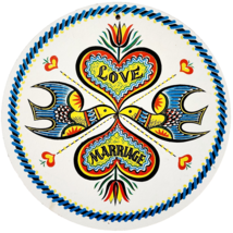 1970s Vintage Pennsylvania Dutch Hex Sign Love Marriage Hearts Doves 7.5... - £15.03 GBP