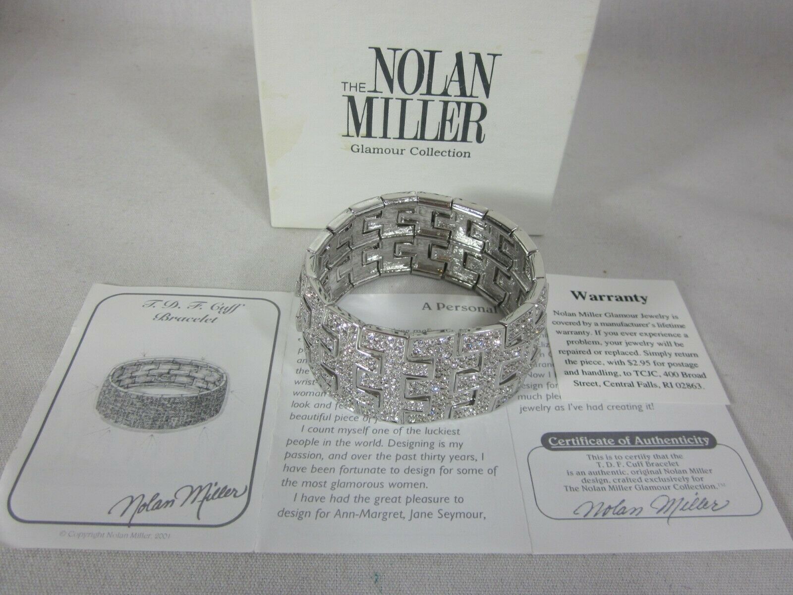 Primary image for Nolan Miller T D F Cuff Bracelet Silver Tone Wide Crystals