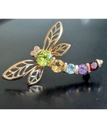 14K YELLOW GOLD  MULTI GEMSTONE DRAGONFLY BROOCH SKY - $469.76