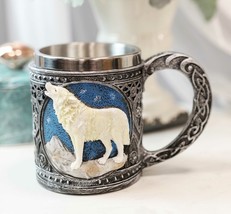 Celtic Howling Direwolf White Wolf At Starry Night Mountains Coffee Mug ... - £19.18 GBP