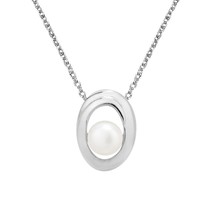 Everyday Elegance Freshwater White Pearl Sterling Silver Oval Pendant Necklace - £17.09 GBP