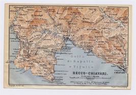 1913 Original Antique Map Of Vicinity Of Rapallo Recco Chiavari Liguria / Italy - $20.26