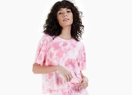 Jenni by Jennifer Moore Womens Lettuce-Edge Pajama Top  Medium  Tiedye Pink - £22.93 GBP