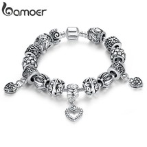 Silver Plated Charm Bracelet &amp; Bangle Silver Plated With Heart Pendant for Women - £16.10 GBP