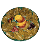 Majolica Italy 12&quot; Platter Italy Hand-Painted Fruit Golds Green MBD w/ H... - $24.70