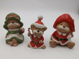 Christmas Set Lot Homco 3 Bears Papa Mama Baby Santa Figurines Bisque #5600 - £11.83 GBP