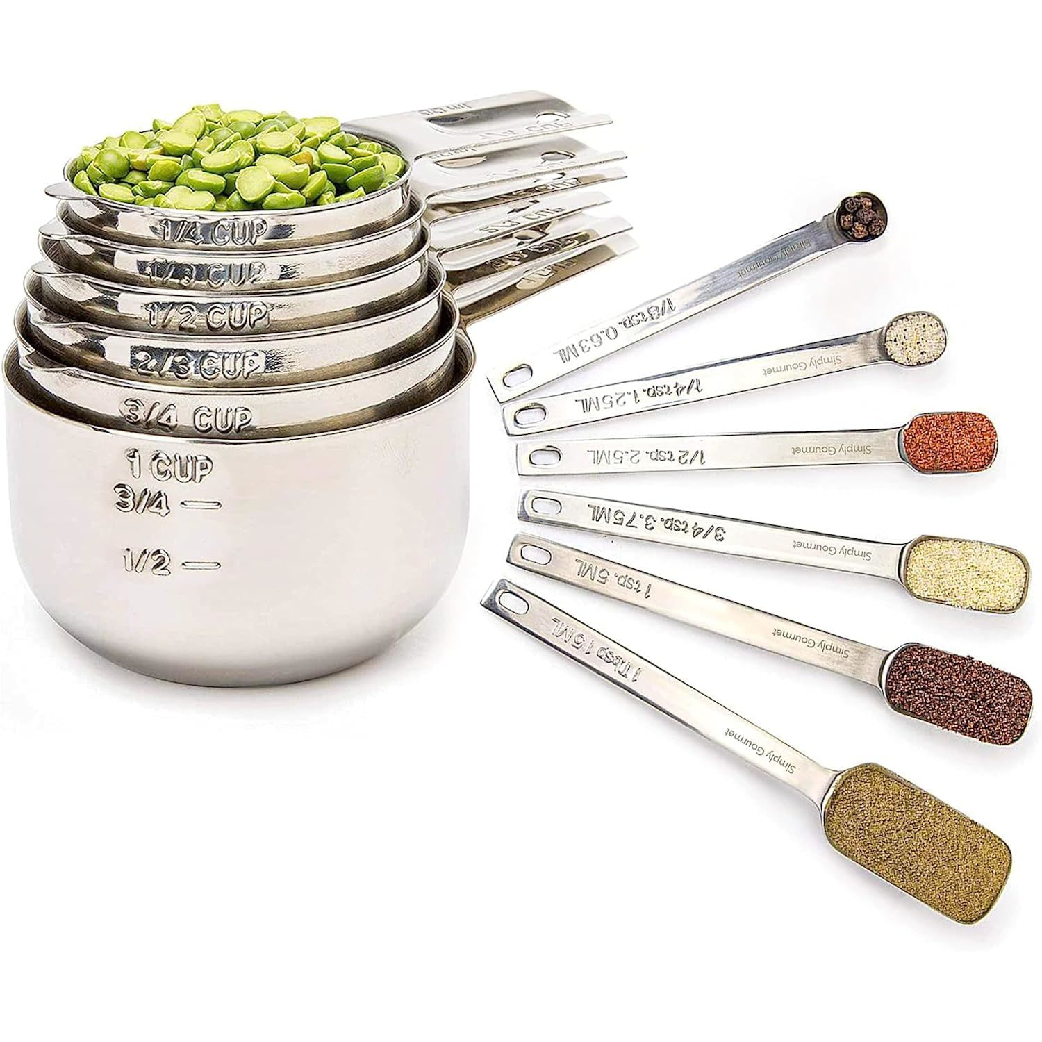 Measuring Cups And Spoons Set Of 12, 304 Premium Stainless Steel, Stackable Cups