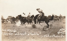 Postcard Joe George Rides Em Without A Saddle Foster Photo RPPC c1919 - £15.94 GBP