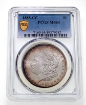 1885-CC $1 Silver Morgan Dollar Graded by PCGS as MS-64! Nice Rim Toning - £934.85 GBP