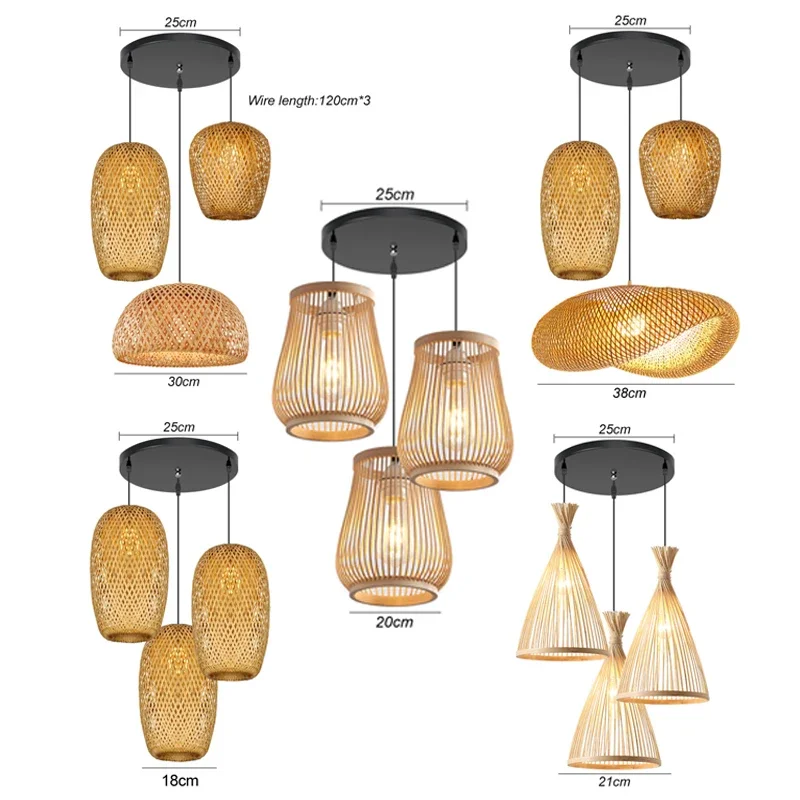 3 pcs Lustre Rattan Wicker Lamp Shade Pendant Light Bamboo Ceiling Chand... - $101.79+
