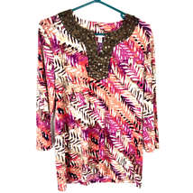 JM Collection 3/4 Sleeve Sequin Tunic Top Floral Stretch Women Size Small - £12.40 GBP