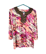 JM Collection 3/4 Sleeve Sequin Tunic Top Floral Stretch Women Size Small - £12.54 GBP