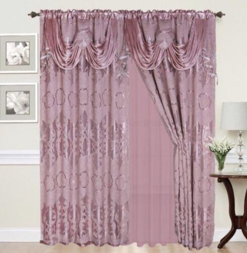 Primary image for JULIA FLOWERS PINK CURTAINS WINDOWS PANELS WITH ATTACHED VALANCE 2PCS SET