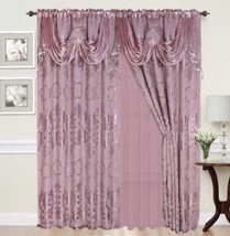 JULIA FLOWERS PINK CURTAINS WINDOWS PANELS WITH ATTACHED VALANCE 2PCS SET - £38.75 GBP