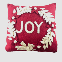 Arcadia Home Hand Felted Pillow JOY Christmas Holiday Wreath Red 20x20 inch - £46.22 GBP