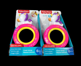 Lot Of 2 Fisher Price Crawl Along Musical Unicorn Rolling Toy - $21.09