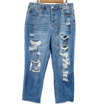 Vanilla Star Size 17 34 Waist 90s Jeans Boyfriend Button Fly Straight Distressed - £22.37 GBP