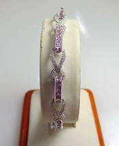 7.00CT Simulated Princess Cut Pink Sapphire Bracelet Gold Plated 925 Silver - £159.03 GBP