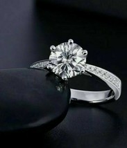 White Moissanite 2.25Ct Round Cut Engagement Ring Solid 14k White Gold in Size 5 - $262.26