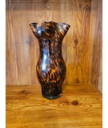 Brown Speckled Murano Glass Vase W/Wavey Rim. - €48,38 EUR