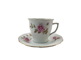 Jingdezhen Tea Coffee Cup &amp; Saucer Pink Rose Flower Gold Trim - £5.61 GBP