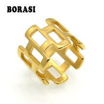 Punk Gold Color Female Anel Geometric Square Rings 316L Stainless Steel Finger R - £7.45 GBP