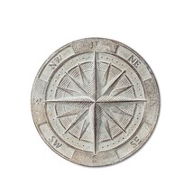 Round Compass Wall Plaque Cement 10&quot; Diameter Textural Detailing Travel Buffs - £25.68 GBP