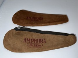 2 Vtg Amphora Suede Leather Pipe Bags Brown and Brown With Black Zipper ... - $30.00