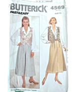 Vintage Sewing Pattern Butterick 4569 ©1990 Misses Blouse Vest Skirt Cul... - £3.88 GBP