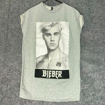 Justin Bieber Women Sweatshirt 6 Gray H&amp;M Cut Off Long Crew Neck Concert Purpose - $24.98