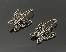 925 Sterling Silver - Vintage Swirl Butterfly Motif Dangle Earrings - EG10697 - £27.39 GBP