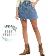 Free People Cosmico Flirt Denim A-Line Raw Hem Pleated Mini Skirt Rain Sz 27 NWT - $26.14