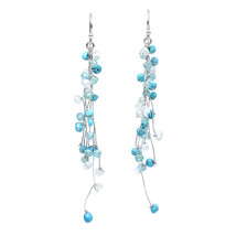 Turquoise Icicle Drop Natural Mix Stone Cluster Sterling Silver Earrings - £15.65 GBP