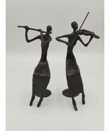 Vintage Brutalist Cast Bronze Abstract Female Violin Flute Player Duo Sc... - $105.10 CAD